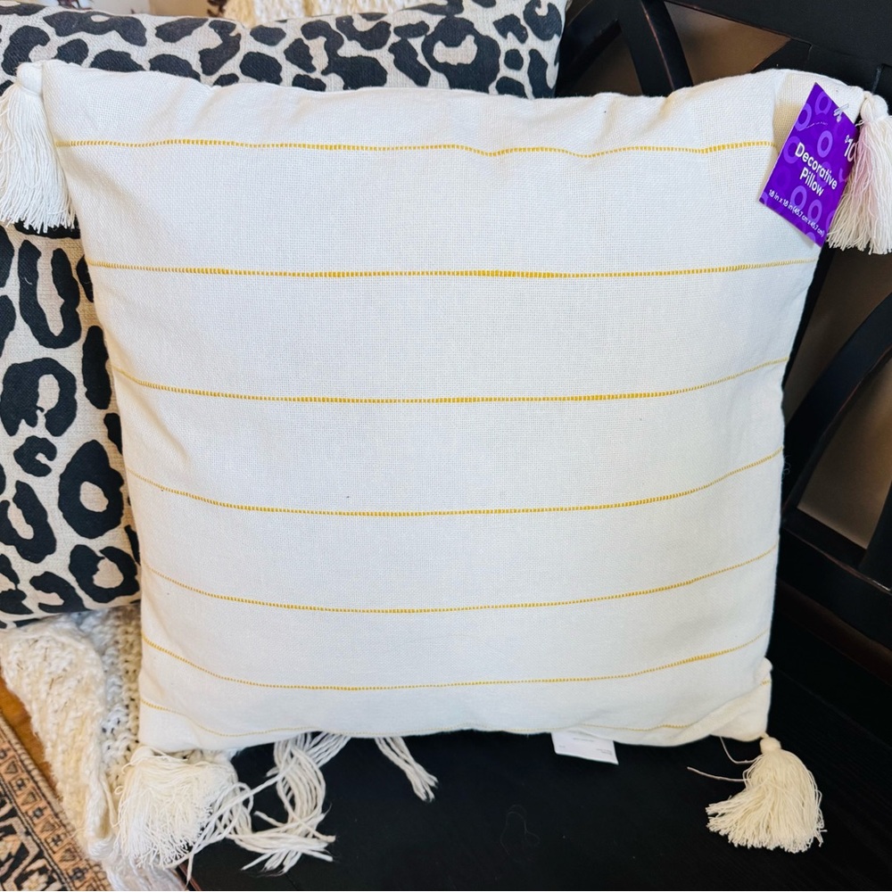 NWT Yellow Stripe Throw Pillow with Tassels